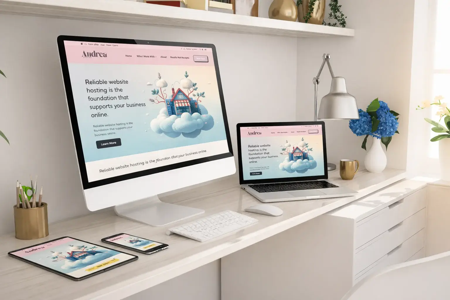 Reliable website hosting displayed across desktop, laptop, tablet, and mobile devices